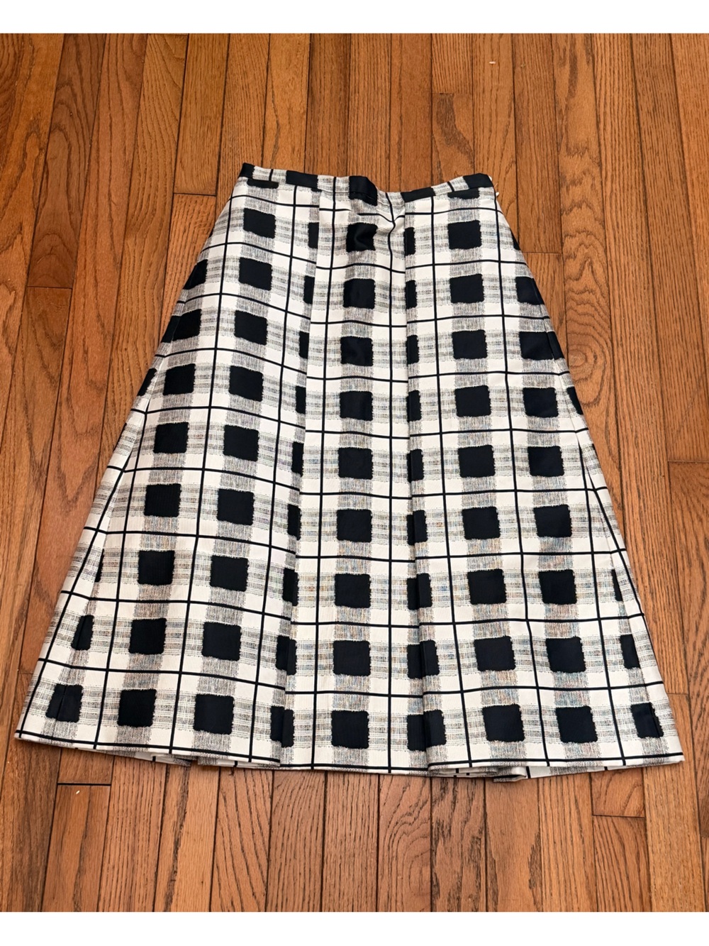 Lord & Taylor Black and White Checked A-Line Skirt